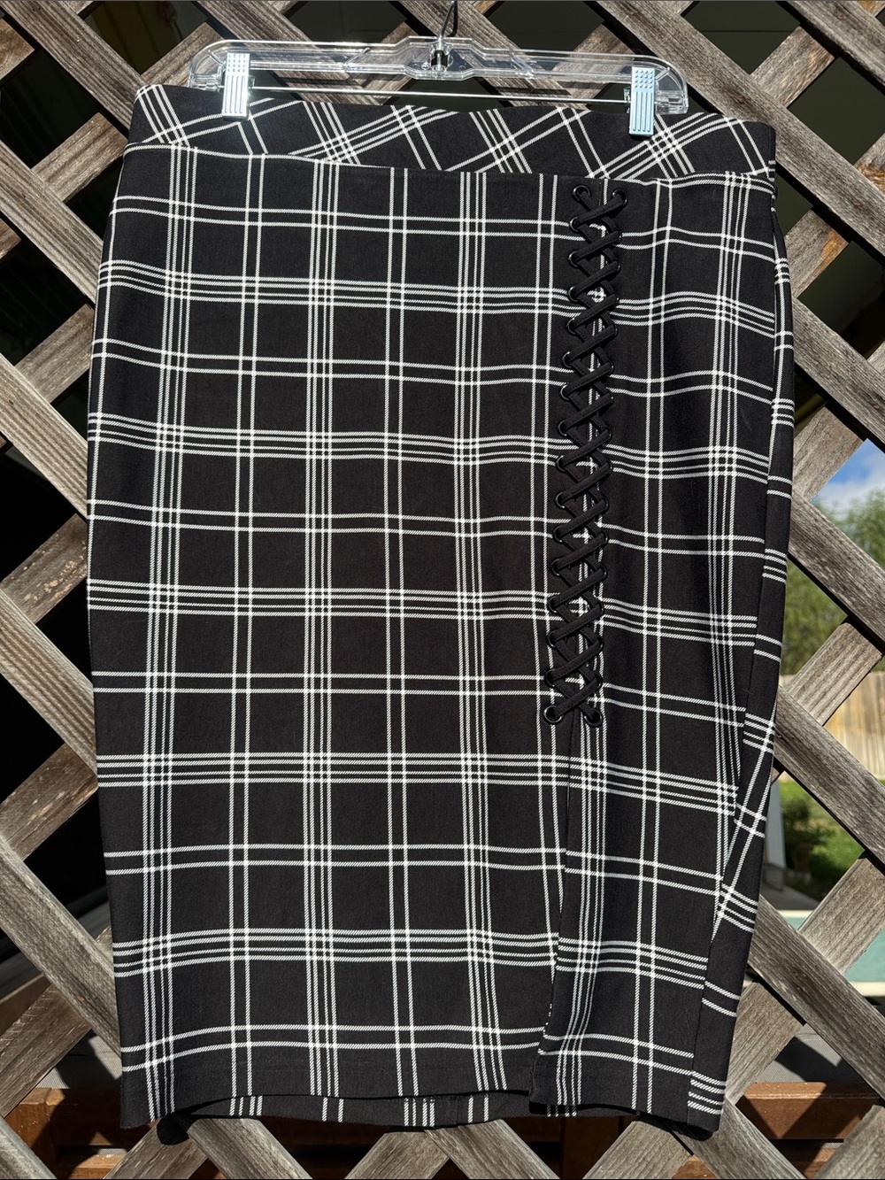 torrid Black and White Plaid Pencil Skirt with Side Lace-Up